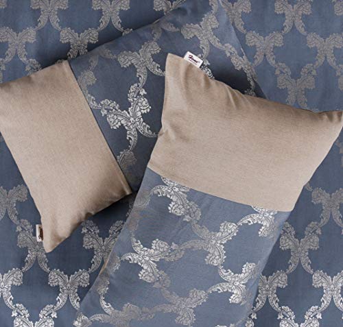 Image of Blue Self Design Double Cotton Jacquard Bedcover with 2 Pillow Covers, Pack of 1