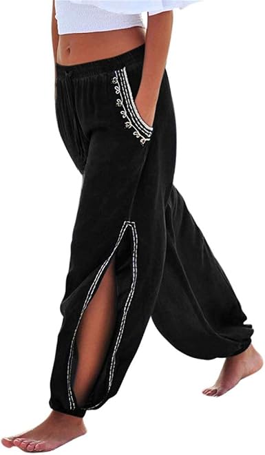 Amazon.com: HongHu - Pantalones para mujer con cordón elástico y cintura  holgada para playa : Ropa, Zapatos y Joyería