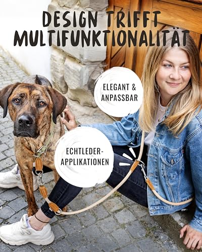 Rudelkönig Führleine Emma 2,30m - Verstellbare Hundeleine für mittelgroße & große Hunde - Elegante Tauleine in Creme