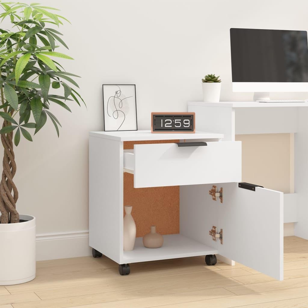 Willood Mobiler Aktenschrank mit Rollen Weiß 45x38x54cm Schreibtischschrank, Schreibtischorganisator, Home-Office-Möbel Holzwerkstoff