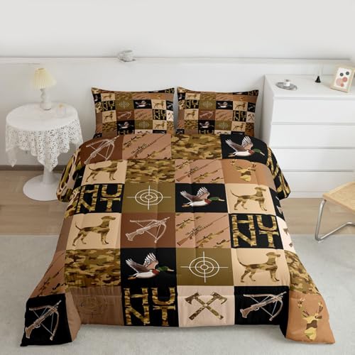 Image of Feelyou Mallard Duck Hunter Comforter Set Queen Size for Boys Teens Kids,Camouflage Deer Duck Hunt Theme Bedding Sets Hunting Camo Quilt Men Retro Room Decor