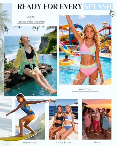 Image of Century Star Teen Girl Swimsuit Two Piece - Color Block Bikini Adjustable Straps Bathing Suit Padded Swimwear