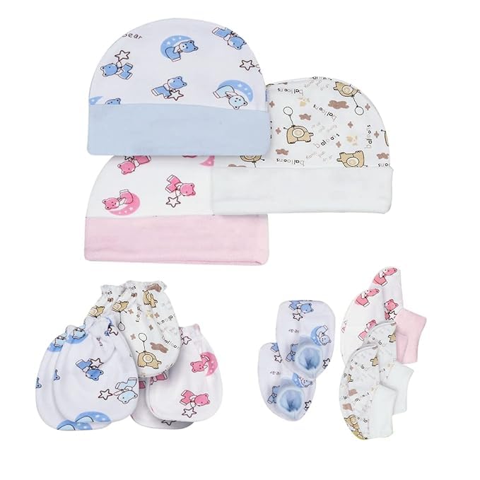 pearsilk New Born Baby Cotton Cap, Mitten and Booties Combo | Infant Cap Set | Mittens, Bootie Set | Kids Gloves & Socks Sets | Baby Gift - 0-3 Month -(Pack of 3)-picture-57