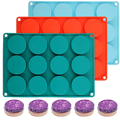 Tosnail 3 Pack 12 Cavity Silicone Molds Baking Molds Chocolate Cookie Molds for Oreo Cookie, Dessert, Jelly, Pudding, Candy, Cake, Biscuit, Handmade Resin, Soap
