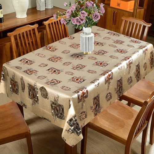 Image of Dakshya Industries PVC Waterproof Withoutlace Dining Table Cover (Size - 54X78 Inch) Rectangle 6 Seater Heat Rasistant, Brown Flower