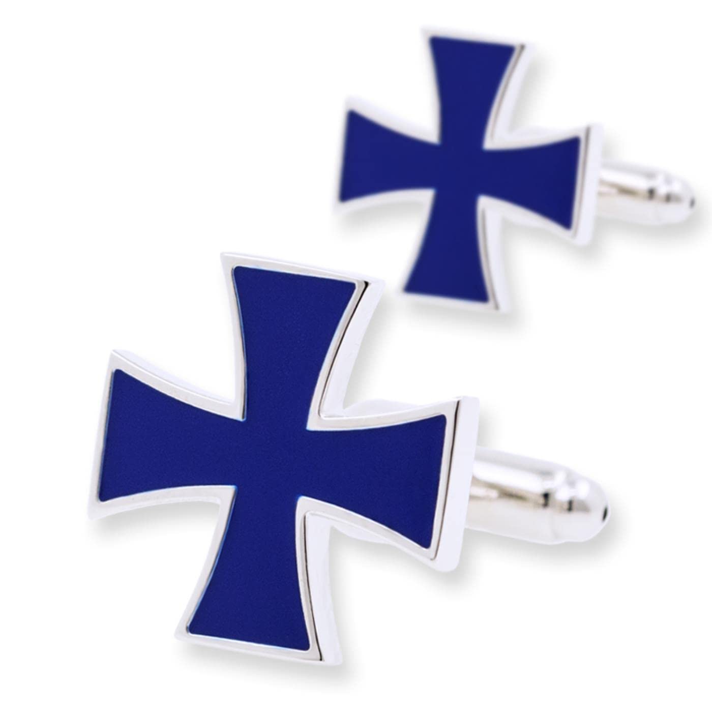 Mayiyaho Men's Imitation Rhodium Plated Jewelry Shirt Cufflinks Brand Iron Cross Cuff Link Buttons Blue Wedding Gift Guests
