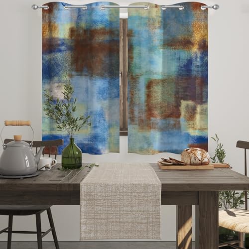 Image of Asuexpect Abstract Curtains 2 Panels Abstract Rust Curtain Room Darkening Grommet Window Treatments Modern Decorative for Bedroom Living Room, 26x36 Inches, Blue Rust