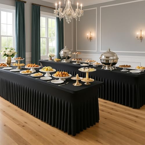 Deep Dream 2 Pack Black Spandex Table Covers 6 Foot, Fitted Stretch Tableclothes 30x72 Inch, Wrinkle Free 6FT Fitted Table Clothes with Skirt for Party, Banquet, Wedding and Events - Image 7