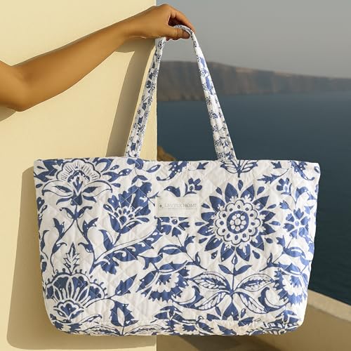 Bolso Tote Clara Azul y Blanco Floral Reversible miniatura 1