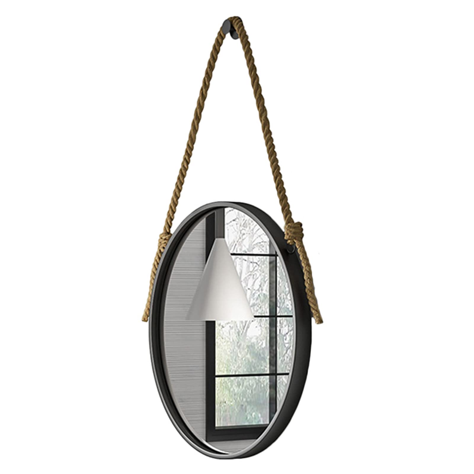 Espejo De Pared, Espejo De Baño Creativo Retro Cuerda De Cáñamo Sling Espejo Colgante Baño Espejo De Tocador De Alta Definición Espejo Redondo A Prueba De Explosiones Espejo Decorativo,Negro,70CM
