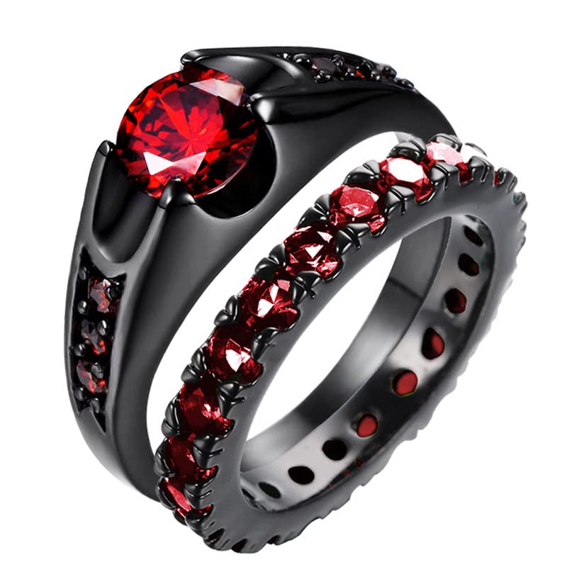 Ruby Matching Couple Rings Bridal Sets His and Hers 925 Sterling Silver Black Couple Ring Set Wedding Engagement Band Set Women Men3
