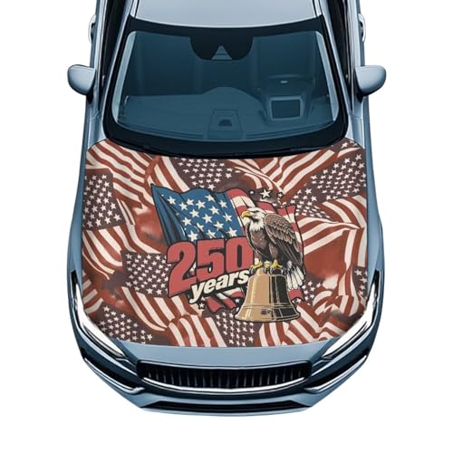 Image of Eagle Car Front Hood Cover 250 Years American Flag Car Hood Cover Banner for Women Men 4th of July Automotive Hood Covers Red Cars Sedans Accessories Decorations