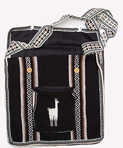 Black South American Peruvian Cross Body Messenger Bag Purse Stripes Llama Alpaca Wool Hippie (Black)