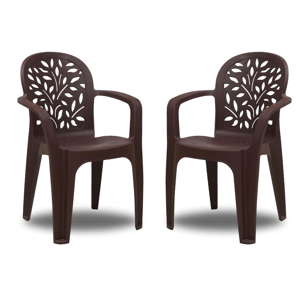 Supreme chairs Plastic Craft Armchair with Leaf Design Backrest – Durable & Weather-Resistant Patio Chair for Indoor & Outdoor Use-Globus Brown, Set of 2-image-34