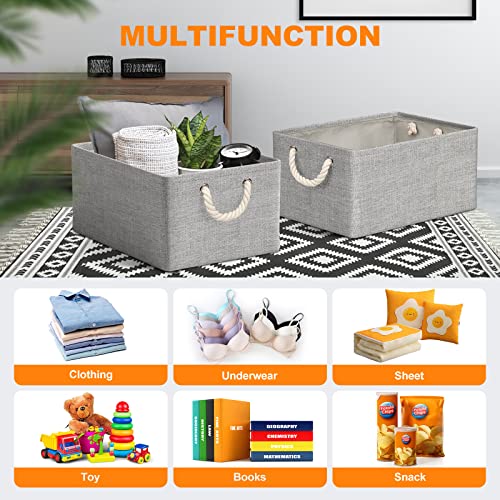 RIWNNI Fabric Storage Basket Set of 4 Storage Basket for Shelves 40x30x20cm Storage Boxes with Handles, Collapsible Canvas Shelf Basket for Wardrobe or Bedroom, Grey - Image 4
