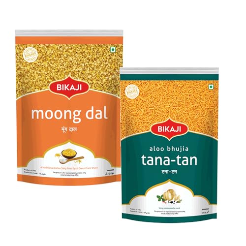 Bikaji Aloo Bhujia & Moong Dal Combo – 400g | Ready to Eat Indian Namkeen | Crunchy Tea-Time Snack, Bar Snack & Party Mix | Authentic Indian Munchies for Sharing, Gifting & Everyday Snacking