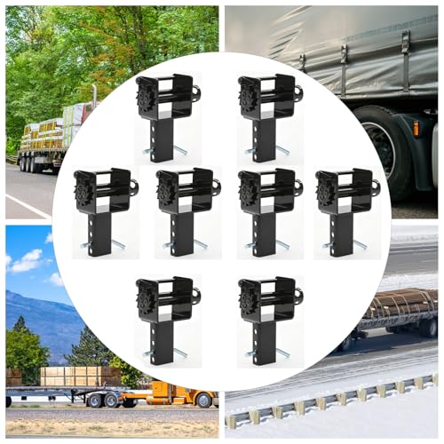 Image of Trailer Stake Pocket Winch, 8Pcs Stake Pocket Ratchet Straps, Working Load Limit 5,400Lbs and Breaking Strength 16,200Lbs, for Trailer Transport Scenarios, Logistics, Freight, Other Industries