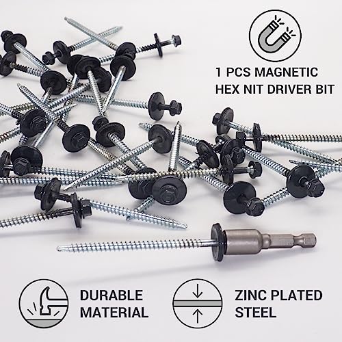 SKIR'CO (100 pcs) Painted Roofing Screws 4.8 x 80 mm, Hex Head, Self-Drilling Screws With EPDM Washers (Anthracite Grey, RAL 7016) - Image 3