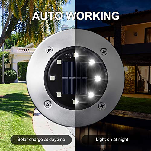 LYHOPE Solar Ground Lights, 8 Pack 8 LED Solar Disk Lights Outdoor Garden In-ground Lights Landscape Lighting for Lawn Pathway Yard Patio Walkway (White)