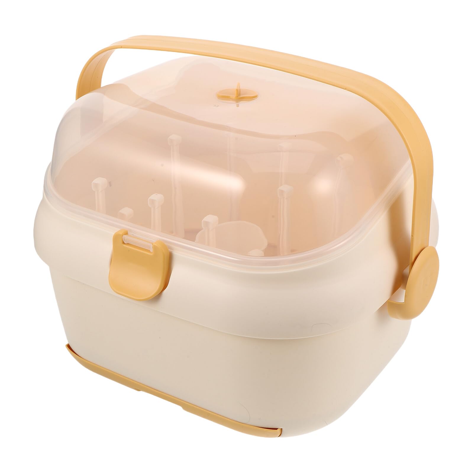 Grand Organiseur de Biberons avec Couvercle Anti-poussière, Séchoir à Bouteilles Portable Jaune 32,3 X 28,4 X 24,4 Cm, Boîte de Rangement pour Vaisselle Bébé, Maison, Cuisine