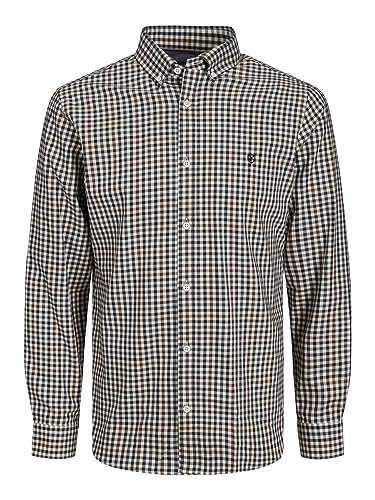 JACK & JONES Camisa Slim a Cuadros, Mangas Largas y Cierre con Botones Multicolor A Cuadros, Verde