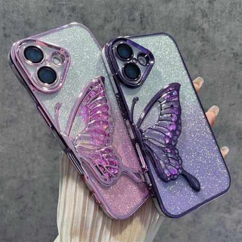 Image of mobistyle Designed for iPhone 16 Plus Cover with Glitter Cute Butterfly Electroplate Plating Design Back Cover Case for Women Teen Girls [ Silicone ||Pink