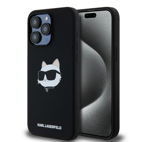 CG Mobile Karl Lagerfeld KLHMP15XSCHPPLK Coque pour iPhone 15 Pro Max 6,7" Noir Coque Rigide en Silicone Motif tĂŞte de choupette