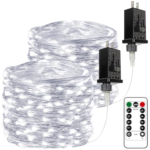 2 Pack Total 66FT 200 LED Fairy Lights with Remote, Plug in Twinkle Lights