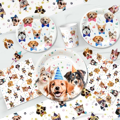 Welpen-Motto-Party-Dekorationen, Welpen Kindergeburtstag Deko & Hund Geburtstag Party Geschirr - Hund Geburtstag Teller Tischtuch Tassen & Happy Birthday Banner etc Hunde-Geburtstagsparty-Zubehör