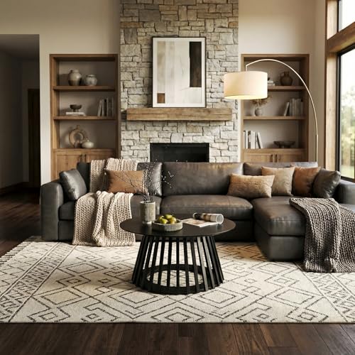 Image of HNY Black Round Coffee Table, Wood 31.5 inch Center Table for Living Room | Modern Mid Century Circle Coffee Table with Fluted Base for Outdoor Patio, Home Small Space, Bedroom, Apartment, Studio