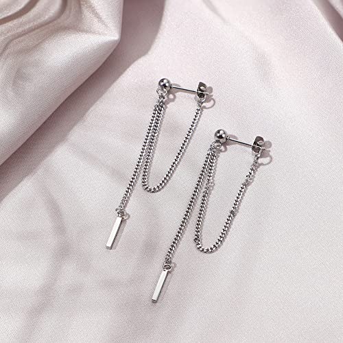 Fasacco 14K Silver Chain Earrings For Women Dangly Earrings Surgical Steel Ball Cz Dangle Earrings #TOP4