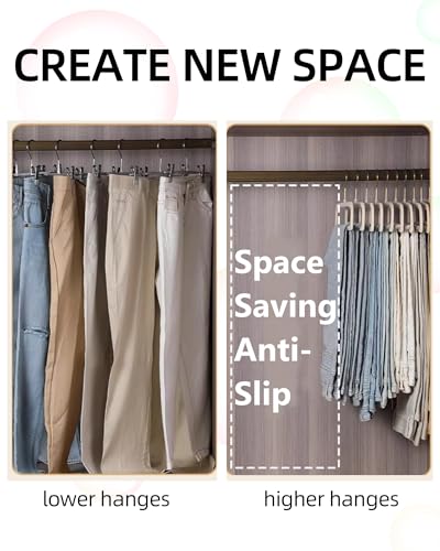 Image of Felt Hangers White Velvet Hangers, Thin Pants Hangers 20 Pack, Adult Hanger | 360 Rotatable Golden Hanger for Jean Slack Closet, Anti-Slip Lightweight Padded Slim Space Saving Flocked Trouser Hangar