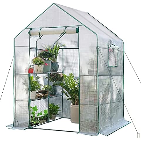 SV SCOOL VALUE Green Houses for Outdoors, PE Walk in Greenhouse with 2 Side Mesh Windows, Portable Green House with Anchors & Ropes Stands Up to Wind, 56"x56"x78" White Cover