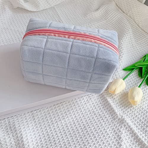 LARDROK Fuzzy Makeup Bag Soft Cosmetic Bag Multi-Functional Travel Bags for Women Pouch Cute Aesthetic Makeup Brushes Storage Bag for Girls Toiletry Bag Beigewhite-fluffy - Image 3