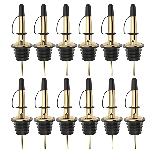 Image of Pafusen 12 Pack Liquor Bottle Pourers, Liquor Pour Spout for Liquor Bottles, Stainless Steel Olive oil Dispenser Spout, Alcohol Pourer Spouts Dust Caps Covers Fixed, Gold