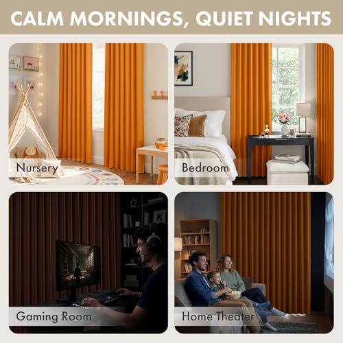 Image of ANRODUO Orange Back Tab Blackout Curtains 54 Inch Long 2 Panels | Rod Pocket,Thermal Insulated Room Darkening Light Blocking Curtains for Living Room Bedroom Privacy,W42xL54