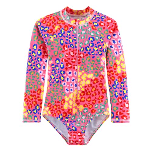 Image of Girls One Piece Swimsuit Long Sleeve Rash Guard UPF 50+ Age 2-12Y