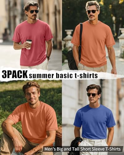 Image of Neer 3 Pack Big and Tall T-Shirts for Men L-7xl Tops | Large Casual Stretch Workout Tees, Short Sleeve Crewneck Oversized Shirts, Classic Summer Outfits, Comfy Basic Loose Clothes