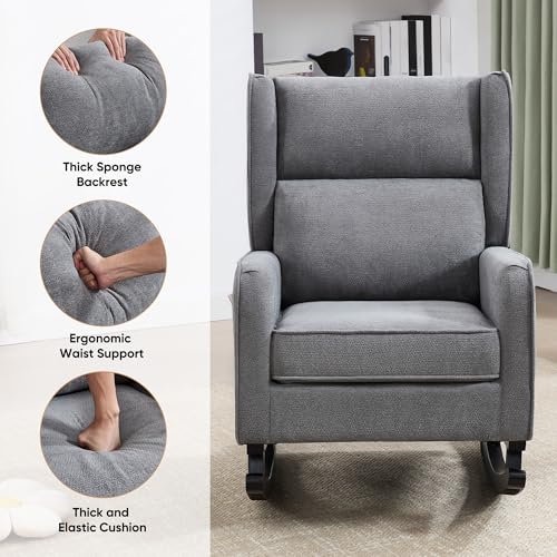 Image of HCHAIRH Nursery Rocking Chairs, Rocking Chair Nursery for Mom Rocker Nursery with High Backrest and Solid Wood Legs, Modern Wingback Accent Chair Set of 2 for Reading Living Room Bedroom, Dark Grey