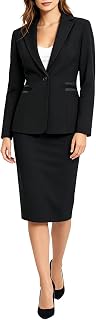 2 Piece Skirt Suit Set for Women Dressy Business Professional Outfits | Business Casual Attire Slim Fit Long Sleeve Notched Lapel One Button Solid Blazer with Pencil Skirt for Office Work