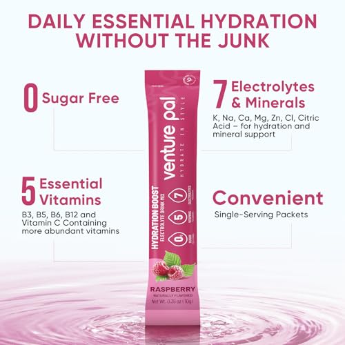 Image of Venture Pal Sugar Free Electrolyte Powder, Liquid Daily IV Hydration Packet | 7 Electrolytes & 5 Vitamins, Electrolytes Dink Mix for Party Recovery & Instantly Hydration, Vegan, Keto-Friendly, 16 Sticks