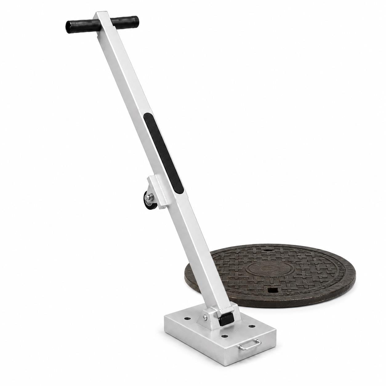 Sollevatore Magnetico For Coperchio Fognario Con Maniglia Telescopica | Ruota Di Supporto,Forza di trazione 270kg, portata 605-1.010 mm,leva assistita,telaio 3,8kg,copertura protettiva della base