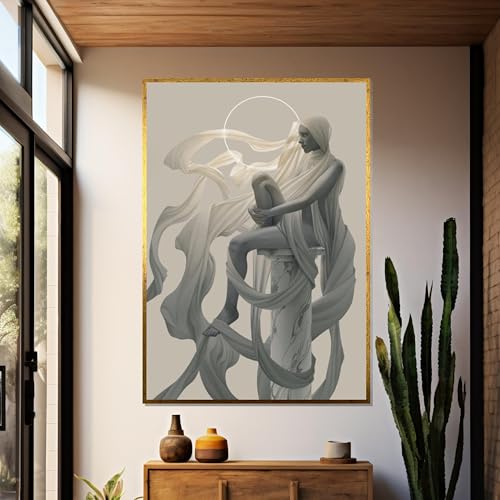 Peinture sur toile sculpture blanche drapée éthérée salon 30x40cm