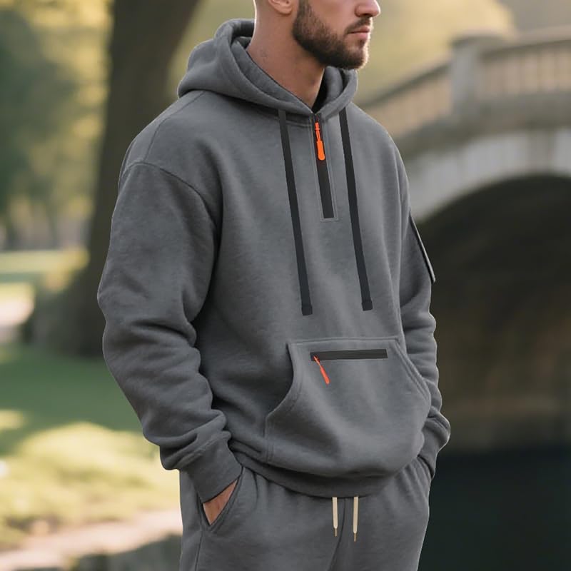 Men's Fleece Hoodie Sweatshirts Workout Athletic Hoodies Long Sleeve Quarter Zip Pullover Sweatshirt with Kanga Pockets - Image 5