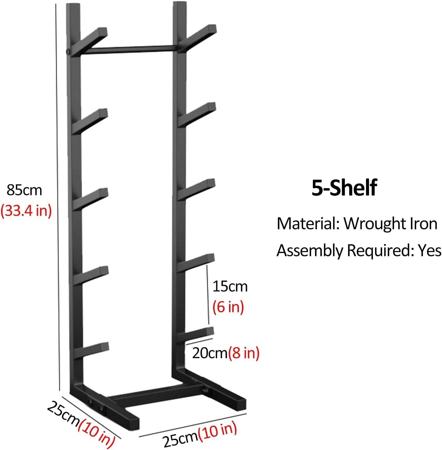 5-Tiers Snowboard Display Holder for Garage, Skateboard Rack Floor Stand, School & Room Corner, Sturdy Wrought Iron Mat Storage Shelf (Black)