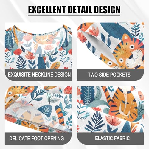 ALAZA Tiger Flower Pajamas Short Sleeve 2 Piece Sleepwear Top and Bottom Pajama Set Unisex4