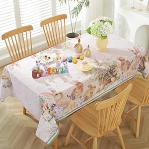 SASTYBALE Rechteckige Oster-Tischdecke Frühlingsblumen-Hasen-Design