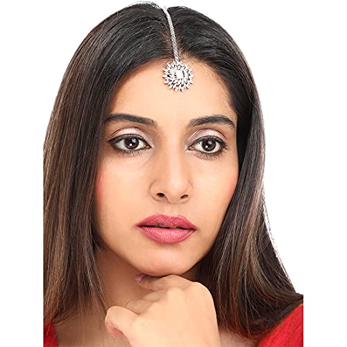 Yellow Chimes Maang Tikka for Women Beautiful AD/American Diamond Studded Rhodium Plated Crystal Maang Tikka for Women and Girls. - Image 6