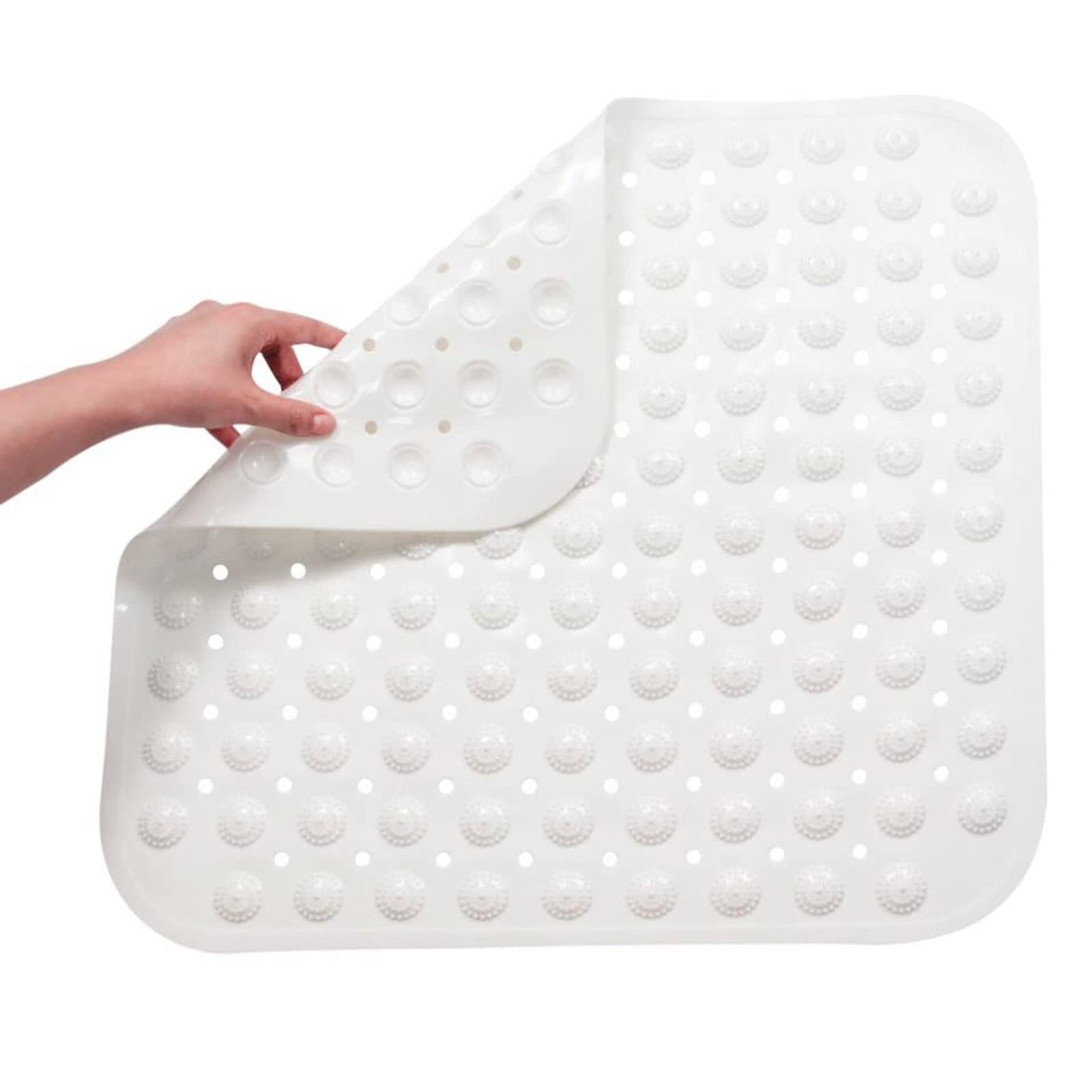 Alfombrilla de baño antideslizante de PVC para baño, redonda, de silicona, antideslizante, alfombrilla de masaje con ventosa, alfombrilla de ducha con partículas de masaje (blanco)