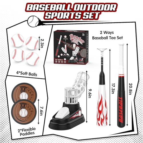 Wupuaait T Ball Set for Kids Toddlers 3-5, Toss and Catch Ball Game Outdoor Toys with Fixed Tee Ball Stand, Baseball Launcher, Softballs and Beginner Glove, Sport Toy Gift Idea for Boys and Girls - Thumbnail 7